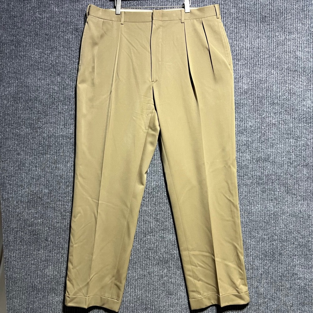 Vintage Ralph Lauren Pleated Trousers Mens 38x32 Tan Khaki Cuffed Dress Pants